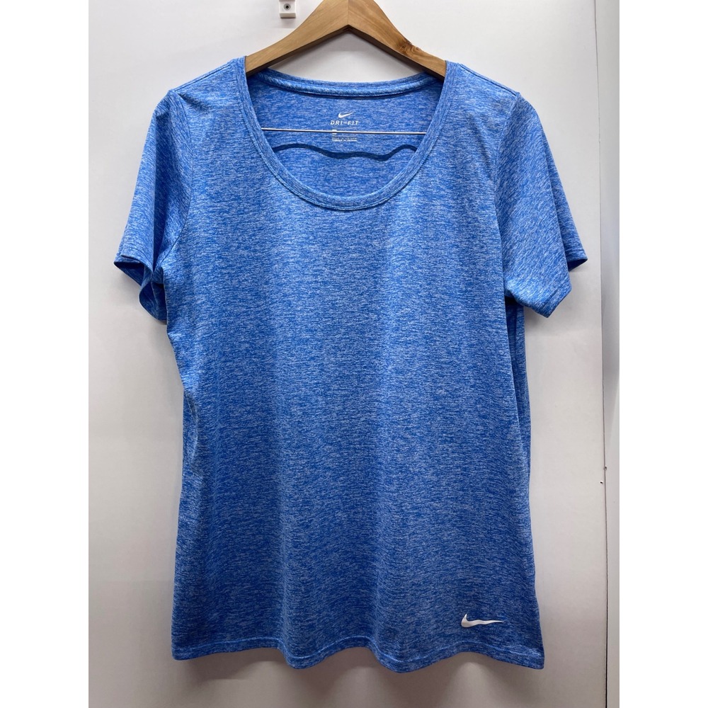 Nike Dri-FIT Womens XL Blue Heathered Short Sleeve Training Shirt Scoop Neck